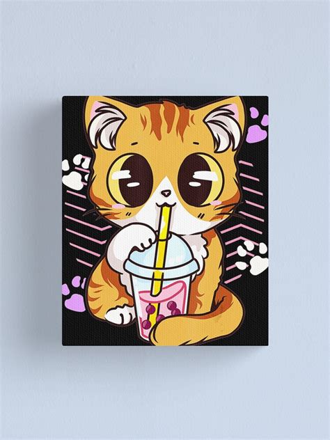 Cat Boba Tea Bubble Tea Anime Kawaii Japanese Girls Teenager Canvas