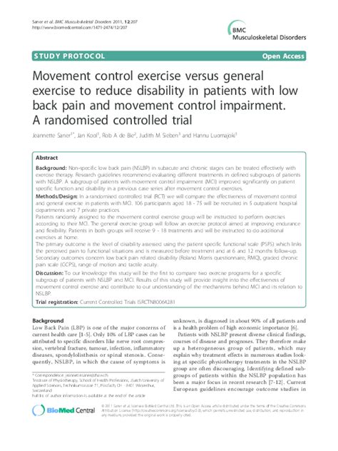 Pdf Movement Control Exercise Versus General Exercise To Reduce Disability In Patients With