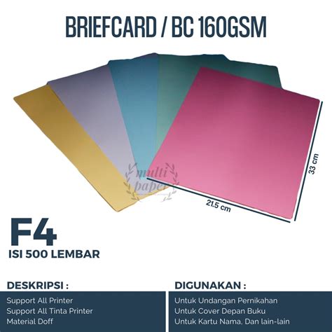 Jual Kertas Brief Card F4 160 Gsm Isi 500 Lembar Kertas Bc F4