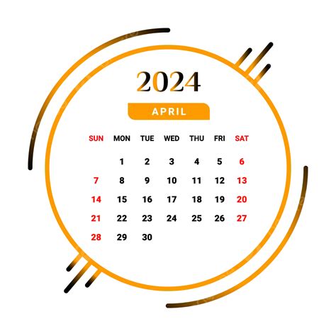 2024 Mes De Abril Calendario Diseño único Amarillo Y Negro Vector PNG