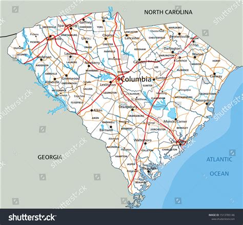 High Detailed South Carolina Road Map Stock Vector (Royalty Free ...