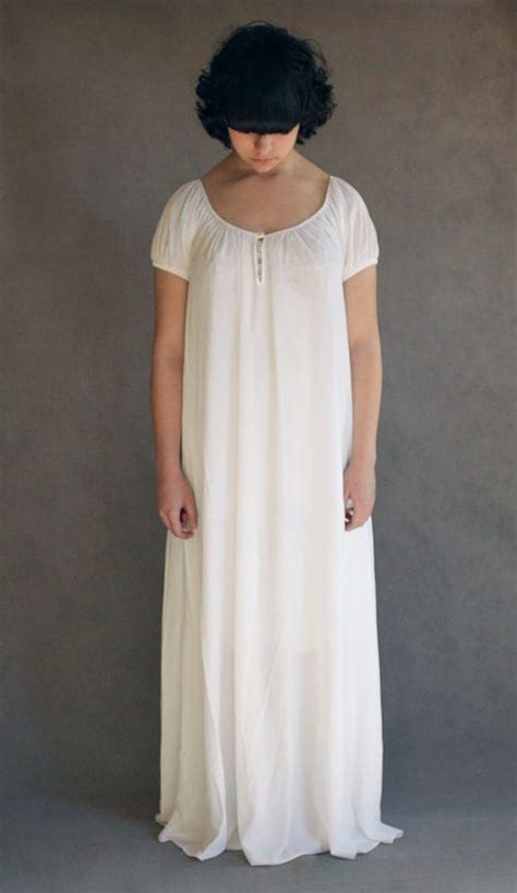 Full Sweep Nightgown Vintage 70s White Nylon Nightgown