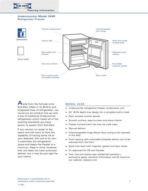 Sub Zero 249r Planning Information Pdf Download Manualslib