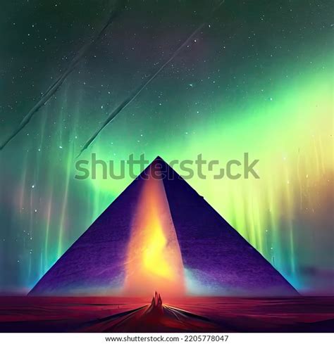 Egyptian Pyramids During Aurora Borealis Stock Illustration