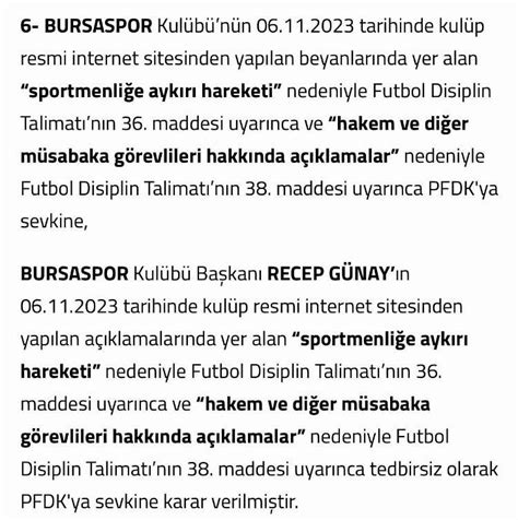 Bursaspor Başkanı Günay PFDK ya sevk edildi Bursa Hakimiyet