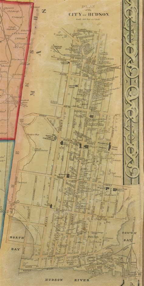 Hudson Village New York 1851 Old Town Map Custom Print Columbia Co