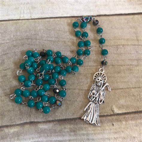 Teal Santa Muerte Rosary Santisima Muerte Rosary Nuestra Etsy