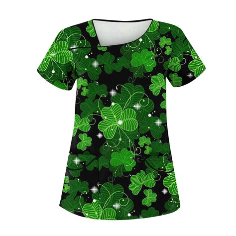 Mlqidk Women St Patricks Day Prined Scrubs Plus Size Short Sleeve V