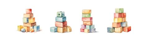 Premium Vector Babies Colorful Blocks Set Watercolor Vector