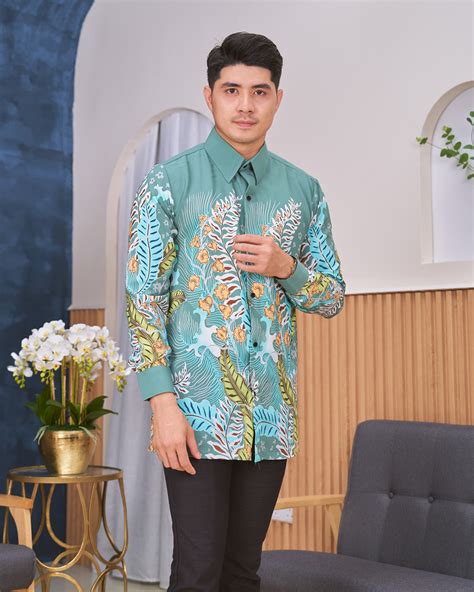 Kemeja Batik Sultan Teruntum Spearmint Kualiti Designer Harga Luarbiasa