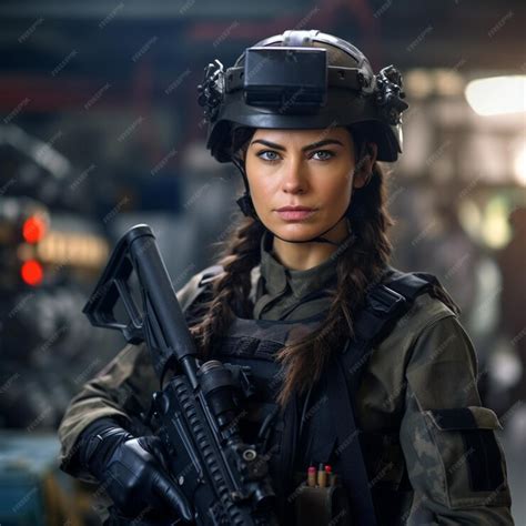 Premium Photo Portrait Of Female Military Swat Team Member Holding