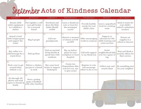 2020 Monthly Acts Of Kindness Calendars Wondermom Shop Random Acts