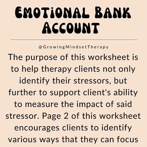 Emotional Bank Account Self Care Therapy Worksheet - Etsy