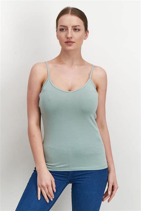 Buy Sinsay Women V Neck Sleeveless Plain Top Sage Online Brands For Less