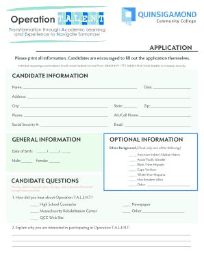 Fillable Online Qcc Operation Talent Application Qcc Fax Email Print