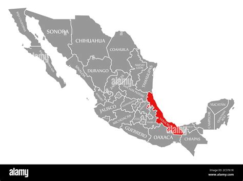 Veracruz red highlighted in map of Mexico Stock Photo - Alamy