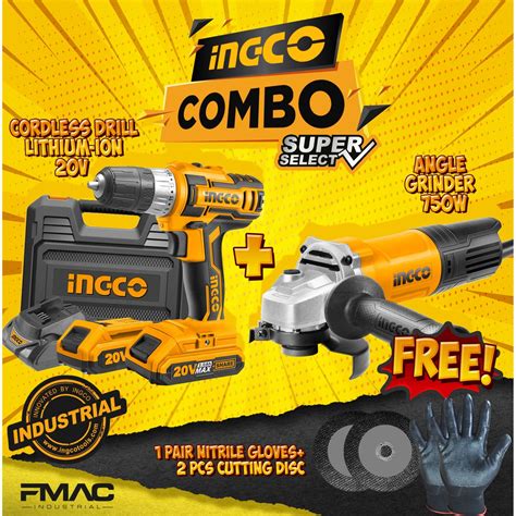 Ingco Combo Cordless Drill Lithium Ion V Angle Grinder W