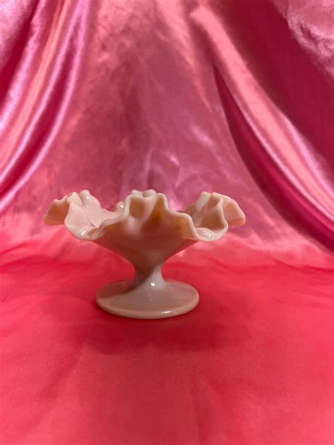 Vintage Fenton Pink Milk Glass Footed Compote With Ruffled Etsy