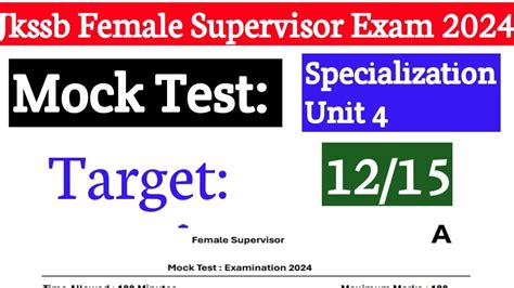 Jkssb Female Supervisor Mock Test Specialization Unit Jkssb