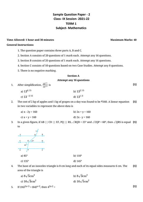 Solution Class 9 Mathematics Sample Paper Full Question Paper Set 2