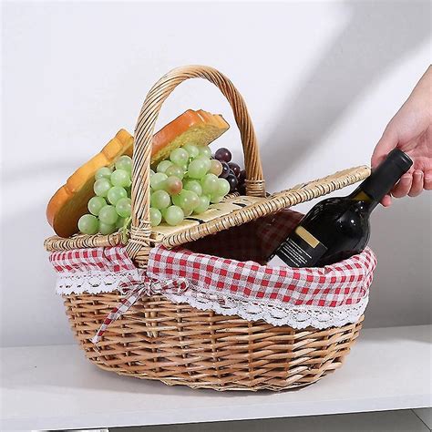 Country Style Wicker Picnic Basket Hamper With Lid And Handle Liners