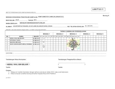 Pdf Bulan 072014 Lam Pt 05 11 Borang Kehadiran Praktikum