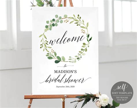 Greenery Bridal Shower Welcome Sign Template Printable Bridal Etsy