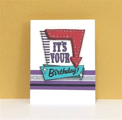 Marquee Happy Birthday Card Happy Birthday Card Greeting Card Etsy