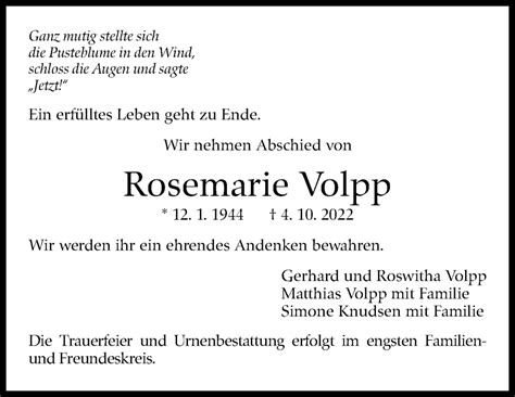 Traueranzeigen Von Rosemarie Volpp Stuttgart Gedenkt De