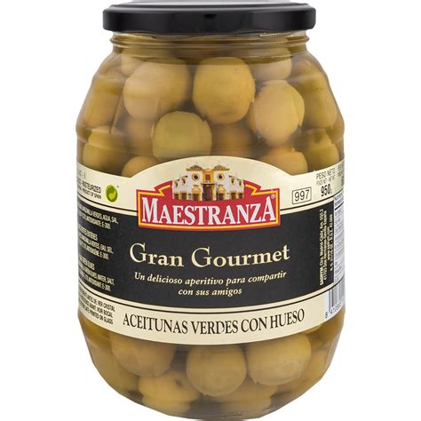 Aceitunas Verdes Manzanilla Con Hueso Gran Gourmet Frasco 600 G Neto