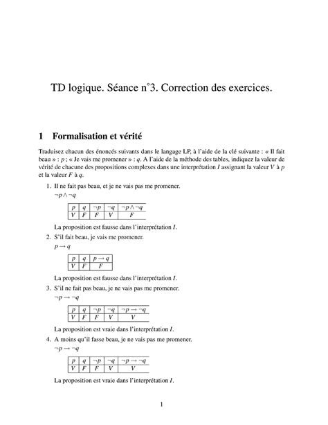 Td Corrig Td Et Correction Td Logique S Ance N Correction Des