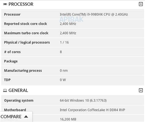 Core I9 9980hk Prosesor Intel Mobile 8 Core Muncul Di Internet Arx®