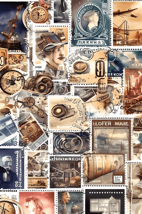 Vintage Steampunk Briefmarken Collage Creative Fabrica