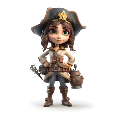 Premium Photo D Render Of A Cartoon Pirate Girl On White Background