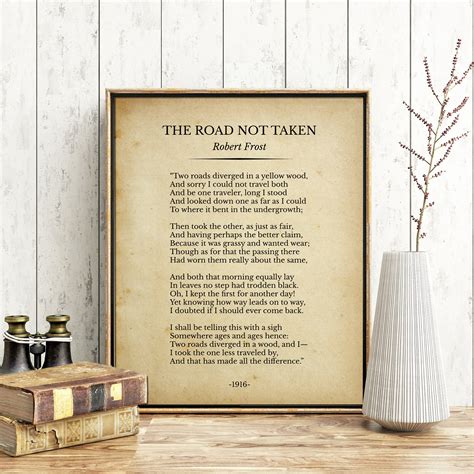 The Road Not Taken Poem Print Decor Robert Frost Inspirational | Etsy