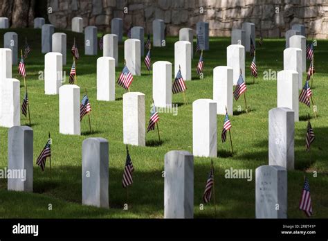 Veterans cemetery memorial celebration with American Flag Stock Photo ...