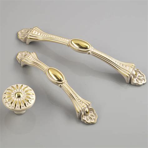 5pcs Znic Alloy White Golden Handles Wardrobe Drawer Cabinet Door Handle Elegant Home Decor