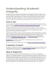 Understanding Academic Integrity Docx Understanding Academic