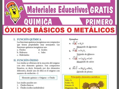 Óxidos Básicos o Metálicos para Primer Grado de Secundaria