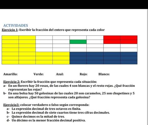 ACTIVIDADES Ejercicio 1 Escribir la fracción del entero que representa