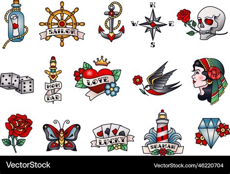 Old School Tattoos American Or Western Royalty Free Vector