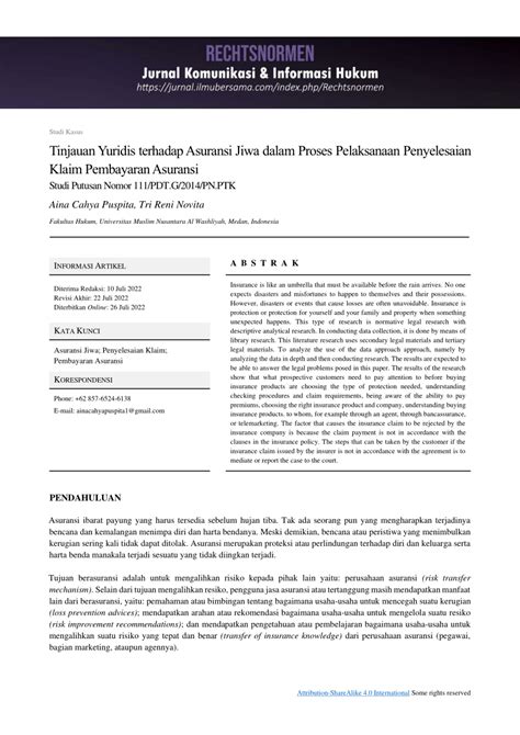 PDF Tinjauan Yuridis Terhadap Asuransi Jiwa Dalam Proses Pelaksanaan