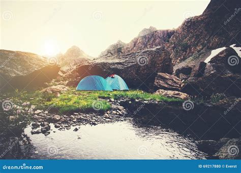 Mountains Landscape And Tents Camping Stock Photo Image Of Landscape