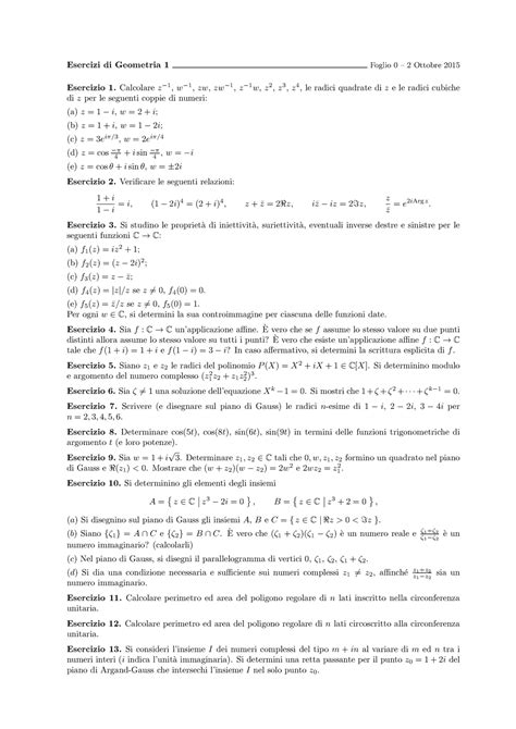 Esercitazione Geometria 1 Esercizi Di Geometria 1 Foglio 0 2