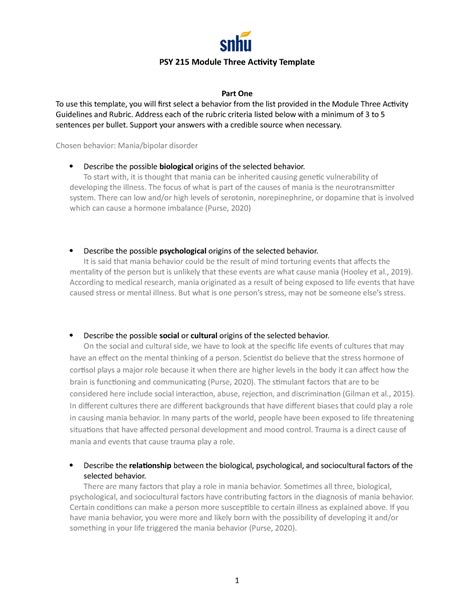 Psy Module Three Activity Template