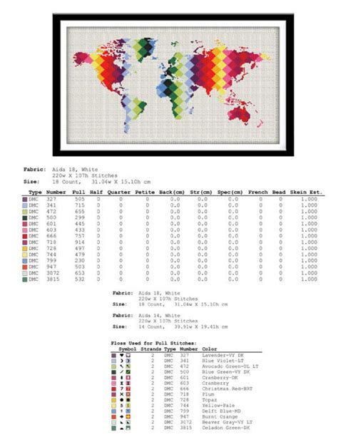 Geometric World Map Cross Stitch Patternp 1352 Rainbow Etsy Canada