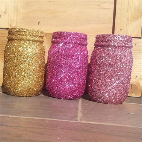 Items Similar To Glittered Mason Jars Pink Glitter Gold Glitter On Etsy