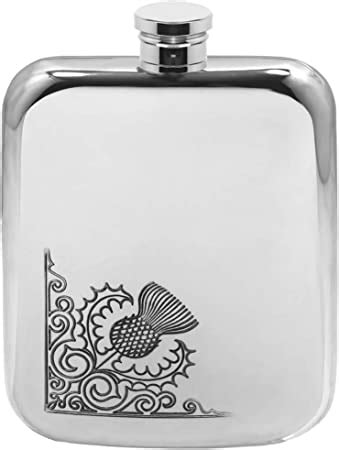 English Pewter Company 6oz Scottish Thistle Pewter Hip Flask