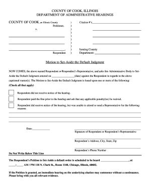 Motion To Set Aside The Default Judgment Cook County Fill Out And