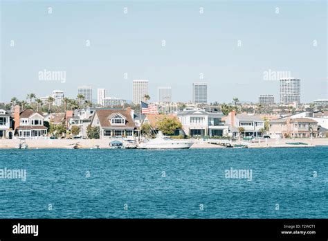 View Of Houses Along Newport Harbor In Newport Beach California Stock